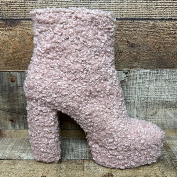 Shellys London High Heel Platform Boots Light Pink Sherpa Wool Effect Size 9 - Picture 4 of 13